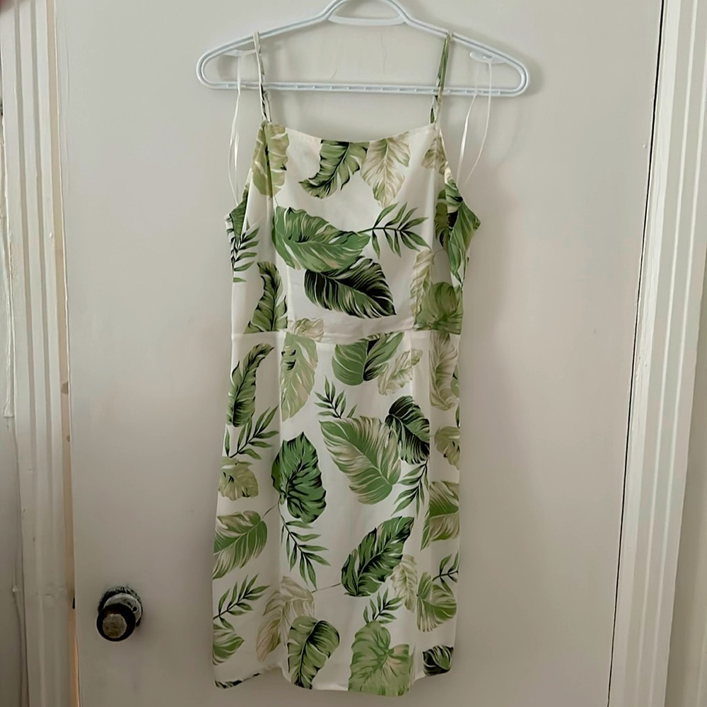 Dynamite Tropical Open Back Dress with Bow